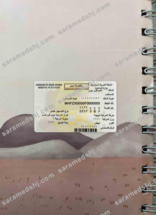 Saudi Arabia vehicles registration photolook FRONT